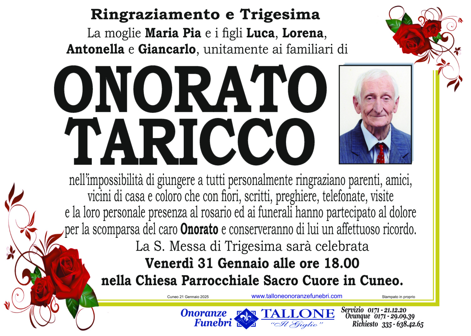<br />
<b>Warning</b>:  Undefined variable $info in <b>/home/tallone/public_html/ringraziamenti.php</b> on line <b>68</b><br />
Onorato Taricco